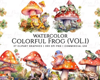 27 Watercolor Colorful Frog Clipart , clipart bundle, commercial use, digital download, instant download, printable art, digital planner