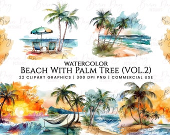 Summer Clipart PNG, Vacation Clip Art, Palm Tree, Beach, Digital ...