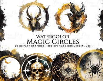 20 Watercolor Magic Circle clipart , clipart bundle, commercial use, digital download, instant download,