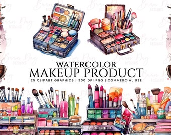 Watercolor Makeup Clipart Bundle: 25 PNG Graphics (Digital Download)