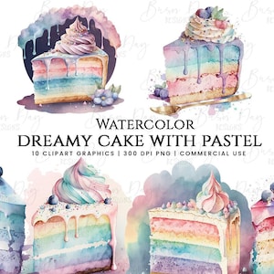 10 gâteaux aquarelle aux couleurs pastel des cliparts, lot aquarelle, clipart mariage, gâteaux floraux, clipart gâteau, art mural pour gâteau de mariage