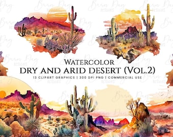 Watercolor Desert Clipart: Arid Landscape PNG Bundle (Digital Download)