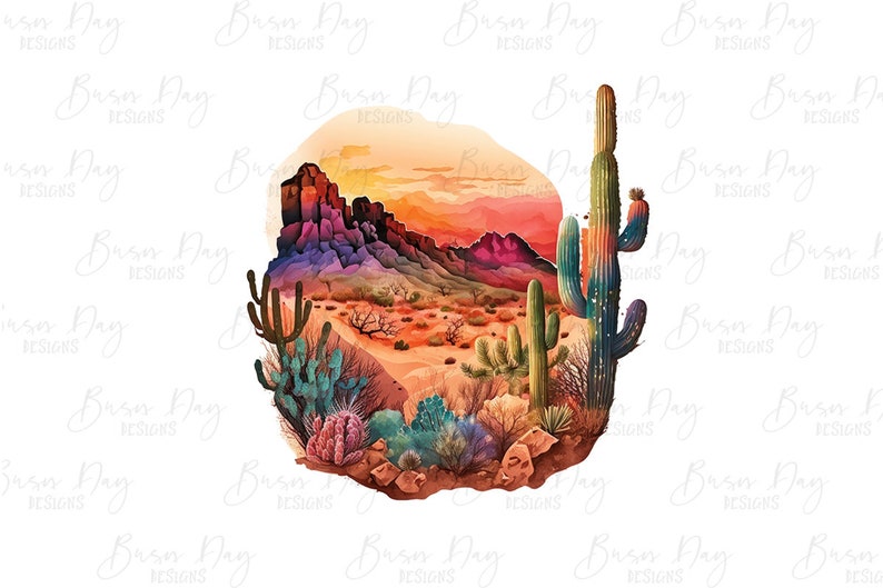 Watercolor Desert Clipart: Arid Landscape PNG Bundle (Digital Download) image 6
