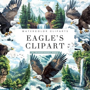 21 Watercolor Eagle&#39;s Clipart Bundle Sublimation Designs Digital Download, Digital Prints, Printable Art, Eagle Prints PNG Files