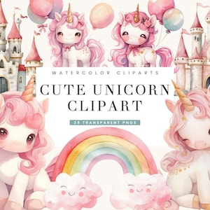 25 Watercolor Cute Unicorn Clipart Bundle Sublimation Designs, Digital Download, Printable Art, Instant Download, Unicorn Clipart PNG Files