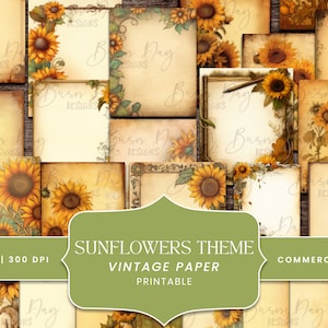 38 Sunflower Theme Vintage Paper bundle, digital scrapbooking, digital prints, digital download, instant download, discount clipart