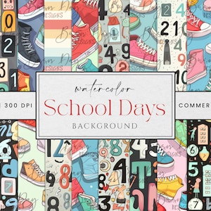45 Watercolor School Days Background, Printable Art, Commercial Use, Digital Download, Instant Download