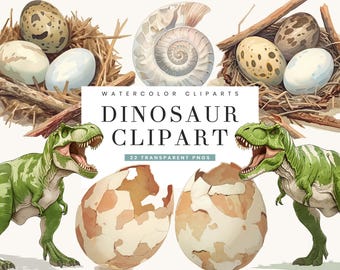 Watercolor Dinosaur Clipart Bundle: 22 PNG Designs (Digital Download)