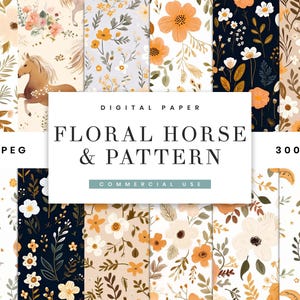 25 motifs cheval floral en sublimation en téléchargement numérique, impressions numériques, clipart aquarelle, fichiers PNG d'art mural imprimable