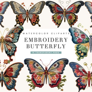 19 broderies aquarelle papillon Bundle de cliparts Sublimation designs Impression numérique Art imprimable Téléchargement instantané Téléchargement numérique