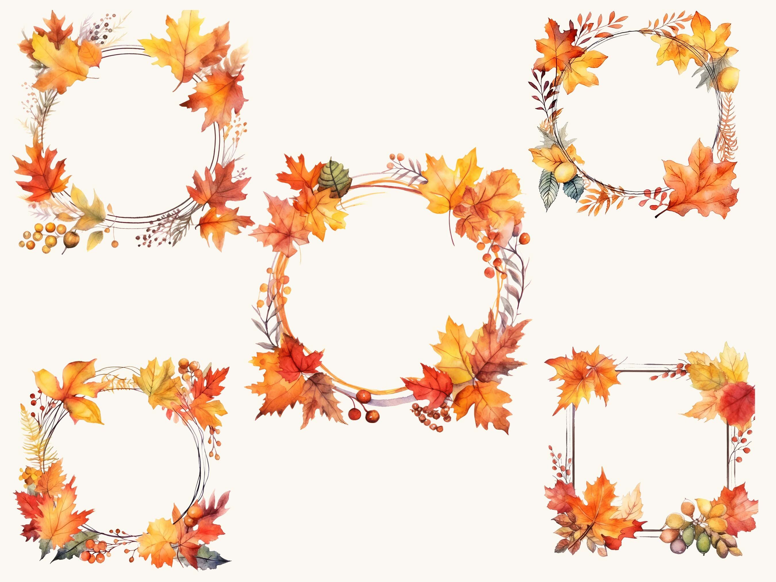 Watercolor Autumn Frames Clipart: 20 PNG Bundle (digital Download) - Etsy