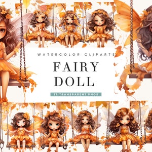 17 Watercolor Autumn Fairy Doll Clipart Bundle Sublimation Designs, Instant Download Printable wall Art, Digital Download Png Files