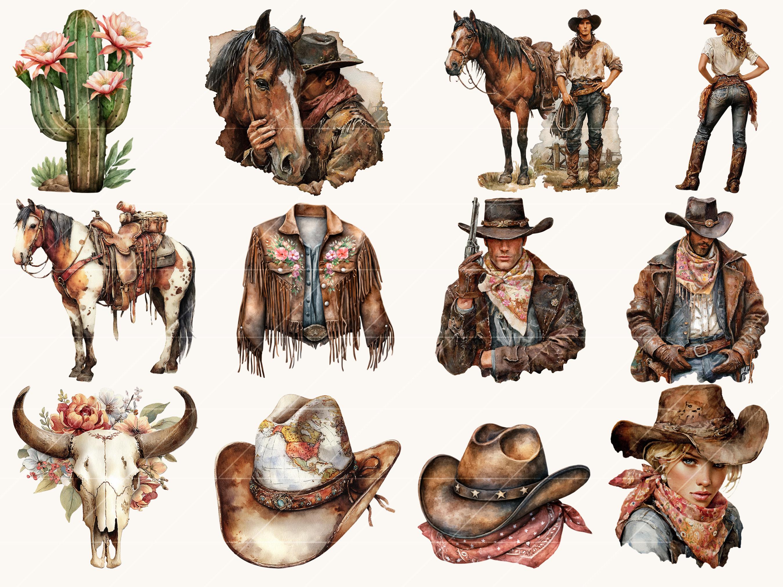 39 Watercolor Cowboy Clipart Bundle Sublimation Designs Digital ...