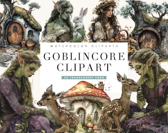 Clipartbundel aquarel Goblin Core: png-ontwerpen (digitale download)
