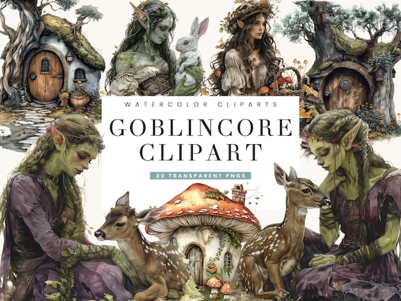 Watercolor Goblin Core Clipart Bundle: PNG Designs (Digital Download)