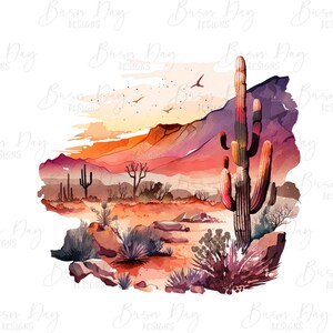 Watercolor Desert Clipart: Arid Landscape PNG Bundle (Digital Download) image 7