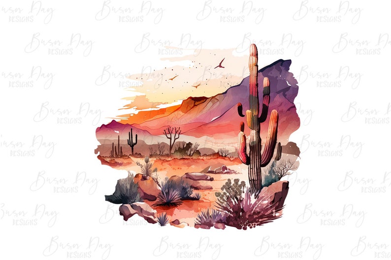 Watercolor Desert Clipart: Arid Landscape PNG Bundle (Digital Download) image 7