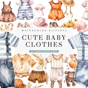 24 aquarel schattige babykleding clipart bundel sublimatie ontwerpen digitale download, digitale prints direct downloaden, babyshower