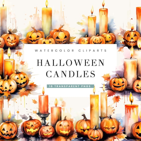 16 Watercolor Halloween Candles Clipart Bundle Digital Download, Printable Art, watercolor clipart, instant download, Digital Print