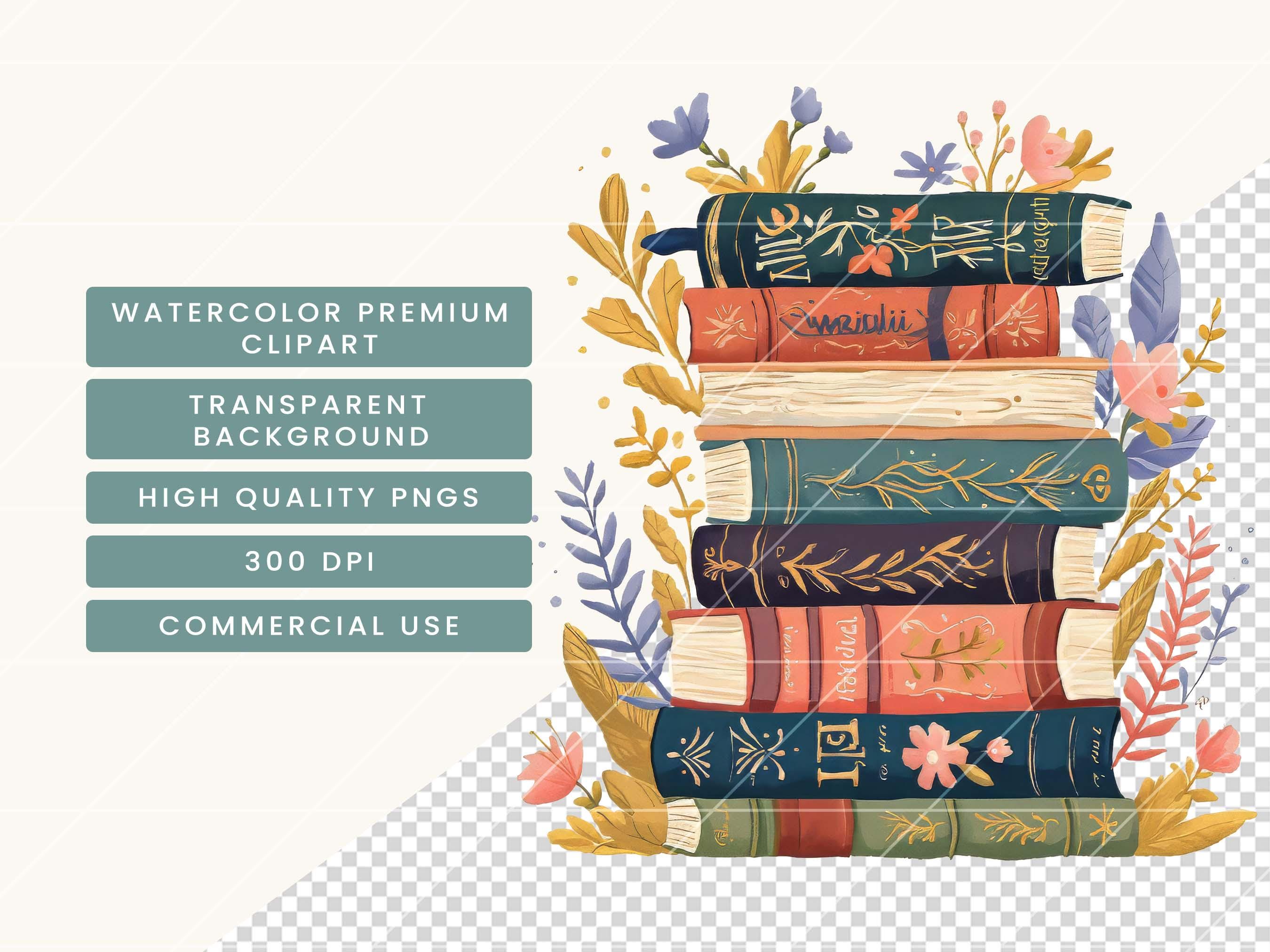 Watercolor Reading Clipart Bundle: Book Lover PNG Designs (digital ...