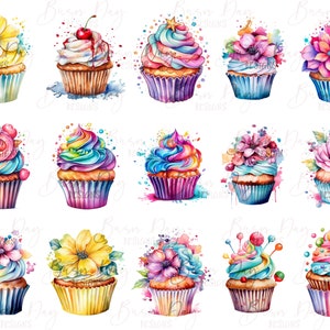 31 Watercolor Cupcake Clipart bundle , watercolor clipart, digital download, instant download, digital prints, commercial use image 2