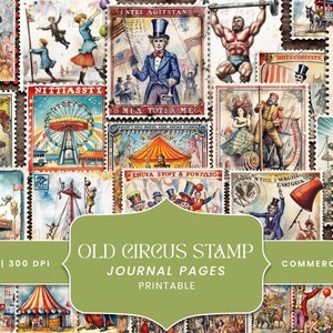 34 Paquete de papel de diario Old Circus Stamp, scrapbooking digital, impresiones digitales, descarga digital, descarga instantánea, imágenes prediseñadas de descuento