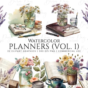 22 Watercolor Planner Clipart VOL. 1, clip art, clipart bundle, digital download, digital paper, digital planner, instant download