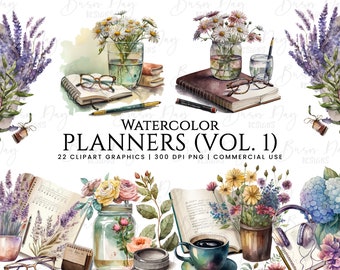 22 Watercolor Planner Clipart VOL. 1, clip art, clipart bundle, digital download, digital paper, digital planner, instant download