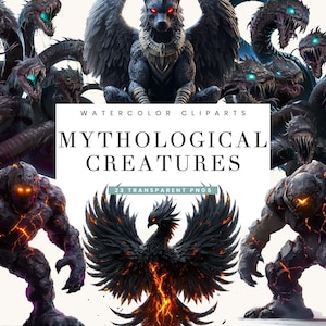 23 Greatest Dark Mythological Creatures Clipart Bundle Sublimation Designs Digital Download, Digital Prints, Printable Art, PNG Files