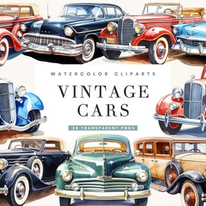 26 Watercolor Vintage Cars Clipart Bundle Sublimation Png Designs Digital Download, Instant Download, Digital Prints, Printable Art