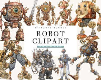 Aquarell Roboter Clipart Bundle, Sublimations Designs (digitaler Download)