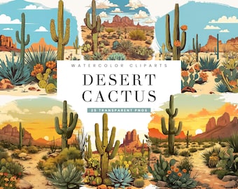 Watercolor Desert Cactus Clipart Bundle: Sublimation PNG (Digital Download)