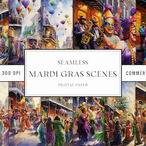20 aquarel Mardi Gras-scènes digitaal papier Junk Journal, digitale download, digitale bestanden, afdrukbaar papier, digitale prints