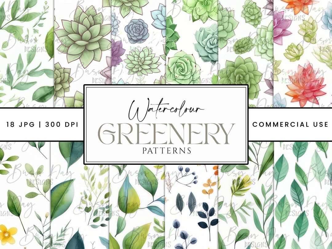 Greenery Design Patterns 18 Watercolor Greenery Patterns Background Sublimation Designs, Instant ...
