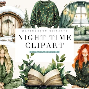 Watercolor Night Sky Clipart Bundle: Moon, Stars, Clouds (Digital Download PNG Files)