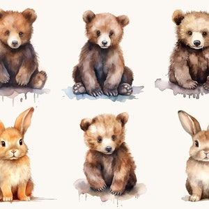 Set di 31 clipart ad acquerello con animali del bosco, uso commerciale, download digitale, download istantaneo, arte stampabile immagine 4