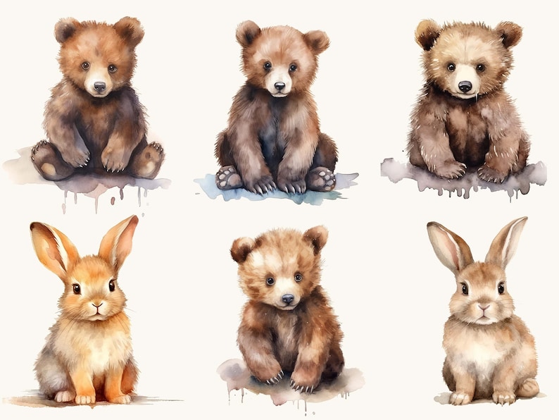Set di 31 clipart ad acquerello con animali del bosco, uso commerciale, download digitale, download istantaneo, arte stampabile immagine 4