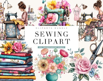 33 Watercolor Sewing Clipart Bundle Sublimation Designs Digital Download, Digital Prints, Digital Art, Digital Planner, Sewing PNG Files