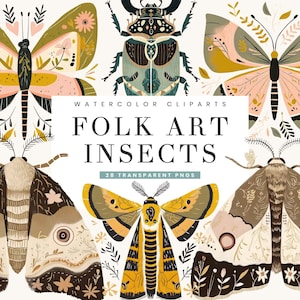 Paquete de 28 imágenes prediseñadas de insectos de acuarela para sublimación, descarga digital, descarga instantánea de impresiones digitales, insectos de acuarela PNG
