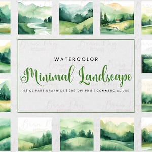 48 Aquarell Minimal Landschaft Clipart Bundle, digitaler Download, digitaler Planer, Aquarell Clipart, kommerzielle Nutzung,