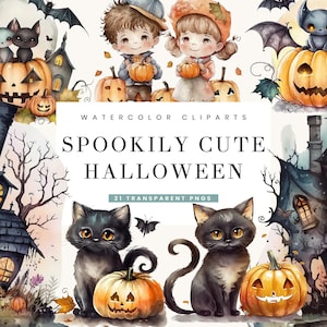 21 Watercolor Spookily Halloween Clipart Bundle Digital Download Printable Wall Art, Sublimation Designs Instant Download Png Files