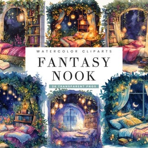 26 Aquarell Fantasy Nook Clipart Sublimationsdesigns digitaler Download, Sofort-Download Digitaldrucke, PNG-Design-Dateien