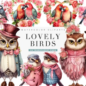 24 diseños de sublimación de paquete de imágenes prediseñadas de pájaros encantadores de acuarela, descarga digital, descarga instantánea de impresiones digitales, diseños Png