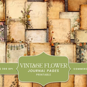 22 Pacote de papel Vintage Flower Journal, scrapbooking digital, impressões digitais, download digital, download instantâneo, clipart com desconto