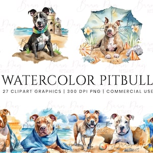 27 水彩ピットブル クリップアート バンドル、水彩クリップアート、水彩画、犬のクリップアート、デジタル プリント、デジタル ダウンロード
