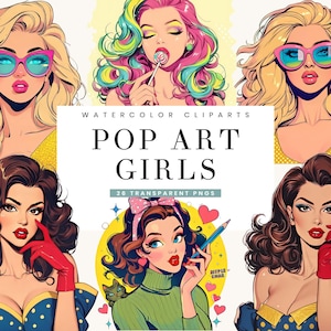 26 Retro Comic-Stil Pop Art Mädchen Clipart Bundle Sublimation Designs digitaler Download, Sofort-Download Digitaldrucke, Pop-Art PNG-Dateien
