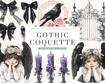 Watercolor Gothic Coquette Clipart Bundle: Moody Florals (Digital Download