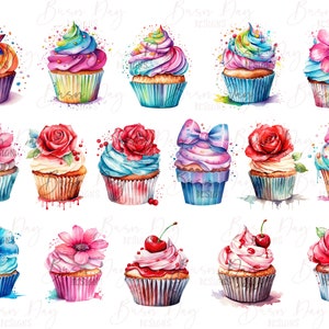 31 Watercolor Cupcake Clipart bundle , watercolor clipart, digital download, instant download, digital prints, commercial use image 3