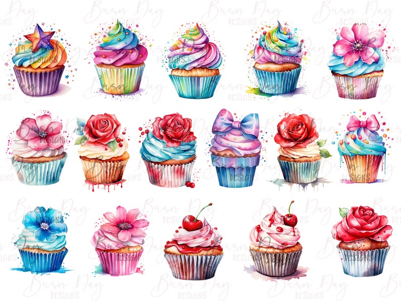 31 Watercolor Cupcake Clipart bundle , watercolor clipart, digital download, instant download, digital prints, commercial use image 3