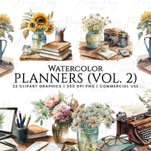 22 Watercolor Planner Clipart VOL. 2,clipart bundle, digital download, digital prints, watercolor clipart, digital paper, digital planner